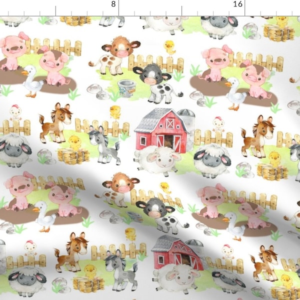 Farm Animals Fabric - Watercolor Farm by decamp_studios - Baby Animals Barnyard Watercolor  Fabric by the Yard by Spoonflower
