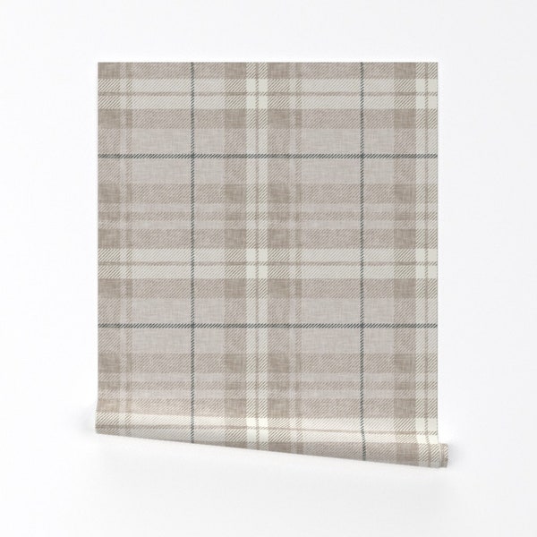 Papier peint à carreaux d'automne doux - Carreaux d'automne neutres par littlearrowdecor - Papier peint autocollant amovible tartan automne neutre par Spoonflower