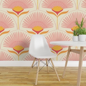 Papel pintado autoadhesivo Jumbo Palms - Estilo Art Deco Mid Century Palm Rosa Rubor - Decoración de pared removible - Diseño floral Aara Palm de scarlet_soleil