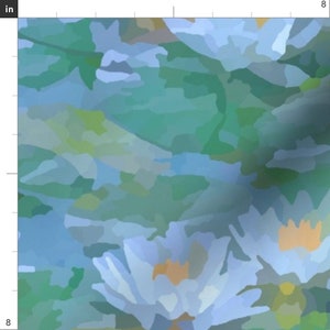 Impressionist Fabric Misty Victorian Lotus by yogiyarntailandme Lily Pad Green Periwinkle Fabric by the Yard by Spoonflower image 2