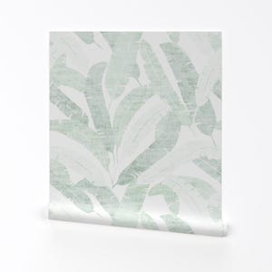 Tropical Removable Peel and Stick Wallpaper -  Botanical Watercolor Palm Green - Wall Art Wall Decor - Banana Leaf Light by holli_zollinger