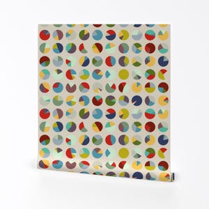 Wiskundebehang - cirkeldiagrammen van Candyjoyce - wiskundecirkeldiagrammen geel rood op maat bedrukte verwijderbare zelfklevende behangrol van Spoonflower