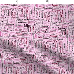 Typography Fabric - Impolite Conversation (Vert Horiz/Pink) By Scherre - Typography Curse Words Cotton Fabric By The Yard With Spoonflower