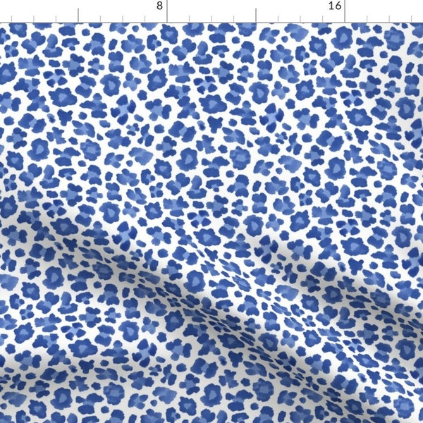 Tiny Blue Leopard Print Fabric - 6" Blue Leopard Print By Danika Herrick -Mask Scale Animal Print Cotton Fabric By The Yard With Spoonflower