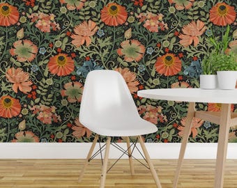 Maximalist Floral Peel and Stick Wallpaper - Art Nouveau Flower Garden - Removable Wall Decor Art - Le Jardin Art Nouveau by hnldesigns