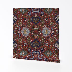Red Removable Peel and Stick Wallpaper -  Victorian Burgundy Damask  - Wall Art Wall Decor - Burgundy Damask Tapestry by peacoquettedesigns
