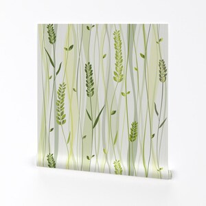 Garden Wallpaper - Wild Grasses By Luciafontes - Green White Spring Leaves Nature Removable Self Adhesive Wallpaper Roll by Spoonflower