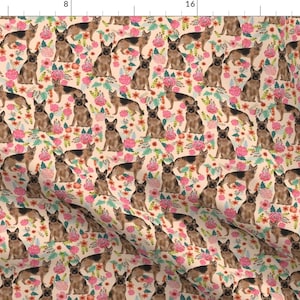 German Shepherd Fabric - German Shepherd Florals Peach Vintage Flowers By Petfriendly - Pink Dog Cotton Fabric by the Yard with Spoonflower