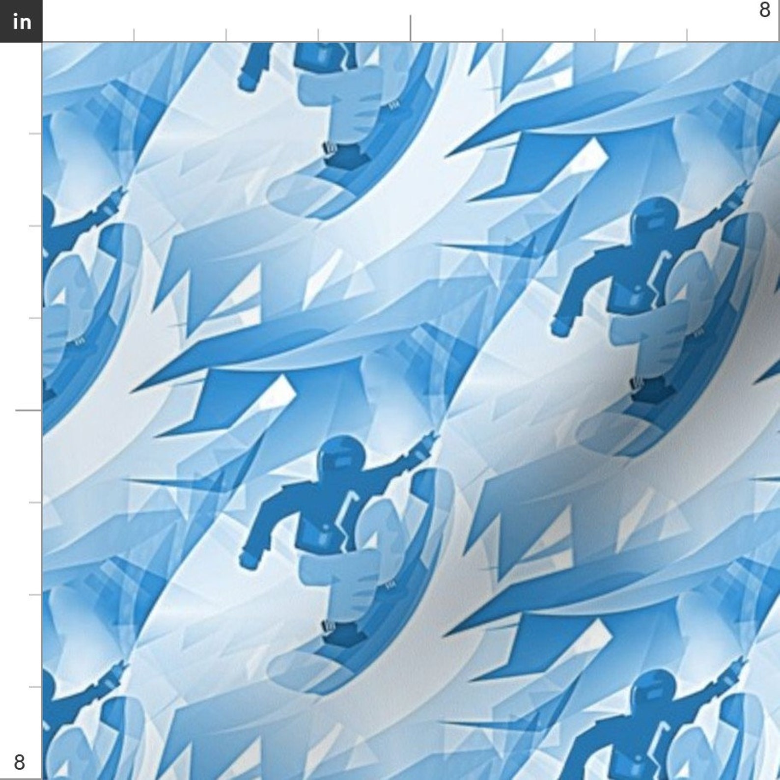 Snowboarding Fabric Snowboarding By Stofftoy Blue White Etsy