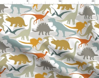 Dinosaur Fabric - Big Dinos With Eggs By Jillbyers - Dinosaur Prehistoric Jurassic Kids Boy Cotton Fabric By The Yard With Spoonflower