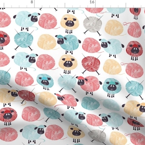 Knitting Sheep Fabric - Lambswool By Ebygomm - Knitting Yarn Ball Skeen Sheep Lambs Cute Cotton Fabric By The Yard With Spoonflower