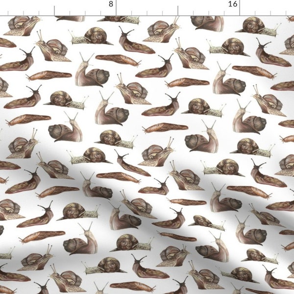 Snails And Slugs Fabric - Snails And Slugs White By Marta Strausa - Snails Slugs Shells Animals Cotton Fabric By The Yard With Spoonflower