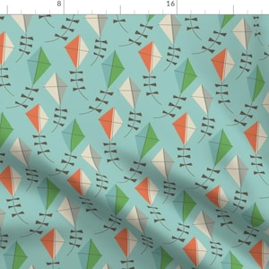 Kites Fabric - Kite Flight by studiojenny - Fly Hobbies Retro Kite Nostalgia Blue Green Red Cream  Fabric by the Yard by Spoonflower