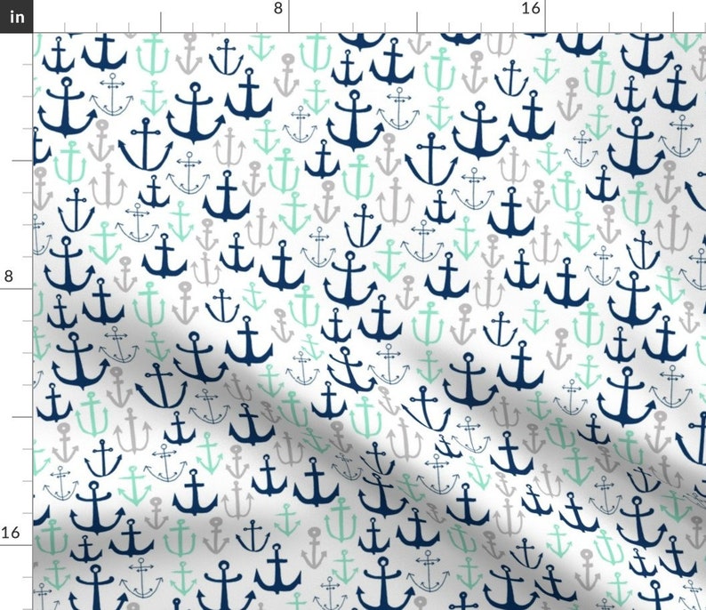 Anchors Mint Navy And Grey Anchor Fabric Nautical Design Etsy anchors-mint-navy-and-grey-anchor-fabric-nautical-design-etsy