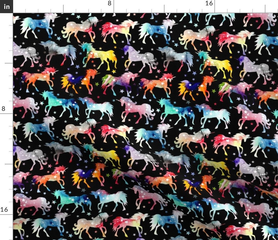 Rainbow Unicorn Fabric Rainbow Watercolor Galaxy Unicorns - Etsy