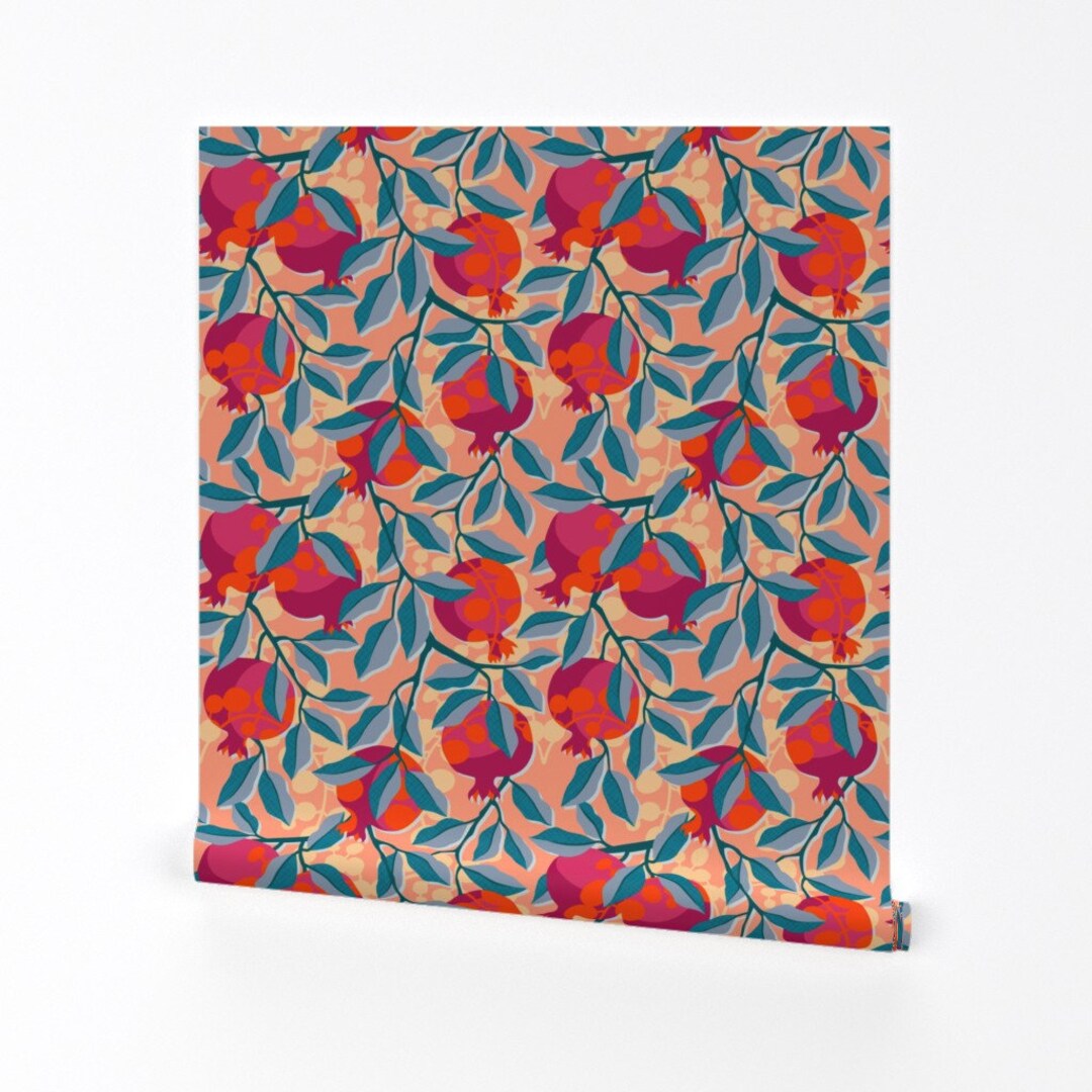 Pomegranate Wallpaper Retro Pomegranate by Heidi-abeline - Etsy