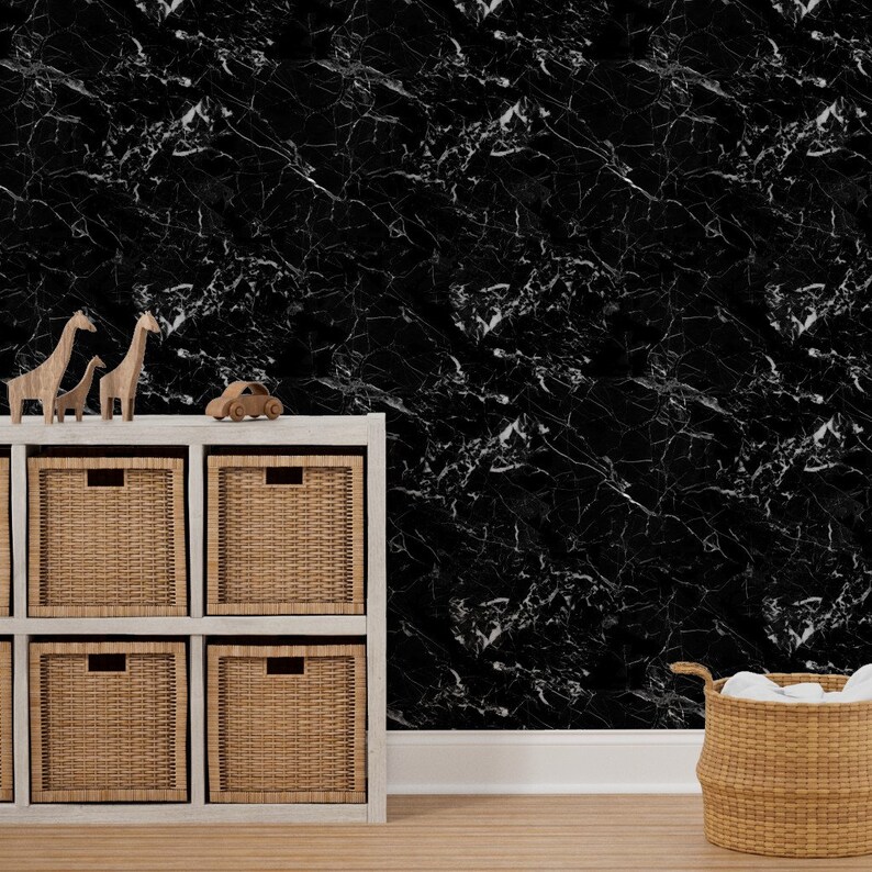 Marble Look Wallpaper Black Marble by Kaeselotti Black and Etsy