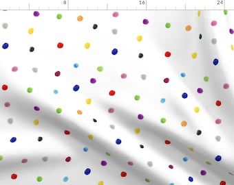 May include: A white background with a repeating pattern of colourful polka dots. The dots are in various colours, including red, orange, yellow, green, blue, purple, pink, black, and grey.