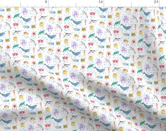 Watercolor Sea Creatures Fabric - Under The Sea By Martadalloul - Watercolor Summer Beach Decor Cotton Fabric By The Yard With Spoonflower