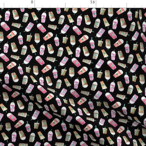 Cappuccino Drinks Fabric - Coffee Crazy Toss In Black By Yesterdaycollection - Cappuccino Cotton Fabric By The Yard With Spoonflower
