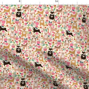 Shiba Inu Floral Fabric - Shiba Inu Mixed Red Sesame Black And Tan Dog Flowers By Petfriendly - Cotton Fabric By The Yard With Spoonflower