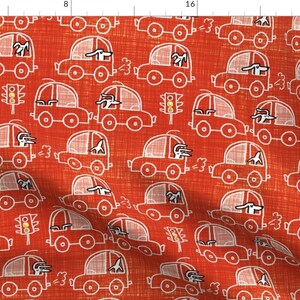 Dogs in Cars Fabric - Car Ride Dogs By Cooper+Craft - Dogs Car Driving Red Cute Pet Animal Cotton Fabric By The Yard With Spoonflower