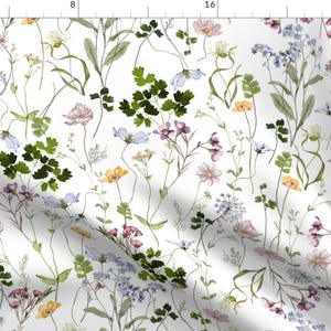 Cottagecore Fabric - Wildflower Grasses by utart -  Botanical Garden Hand Painted Watercolor Floral Fabric by the Yard by Spoonflower