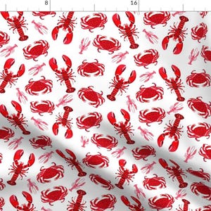 Red Crab And Lobsters Fabric - Crab And Lobster // White Crabs Lobsters Nautical Fish Ocean Sea Red Pink Summer Fishing By Andrea Lauren