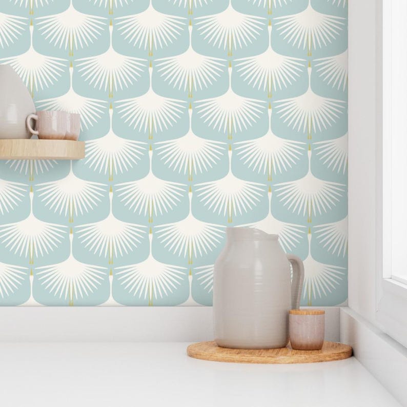 Art Deco Wallpaper - Art Deco Swans By Katerhees - Pastel Light Blue White Birds 1920 Removable Self Adhesive Wallpaper Roll by Spoonflower image 7