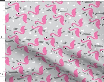 Flamingo Fabric - Pink Flamingos On Grey - Rotated By Lilcubby - Flamingo Topical Summer Bird Cotton Fabric By The Yard With Spoonflower