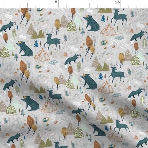 Woodland Map Fabric Backwoods Trail Gray Med by Nouveau Etsy