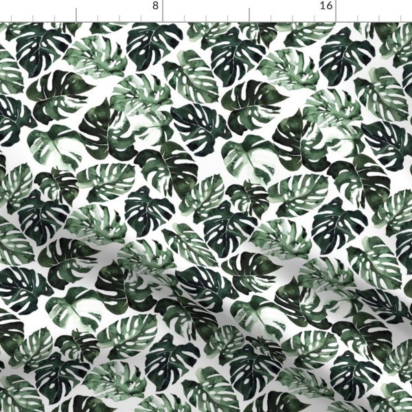 Watercolor Monstera Fabric - Monstera Tropical Leaves by hipkiddesigns - Eaves Floral Leaf Jungle Summer Fabric by the Yard by Spoonflower