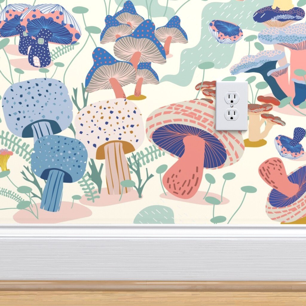 Mushroom Wallpaper Whimsical Mushroom Garden by Narae Studio Etsy