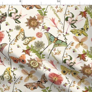 Moth Butterfly Fabric - Moths And Wildflowers by mypetalpress - Botanical Insects Natural Boho Entomology Fabric by the Yard by Spoonflower