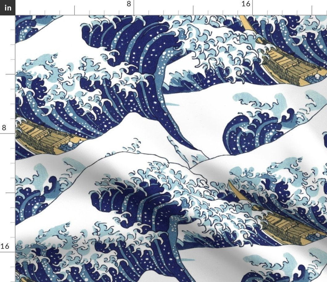 Japanese Wave Fabric by The Yard Cartoon Ocean Upholstery Fabric Fishing  Boat Nautical Outdoor Fabric for Quilting Splash Spray Adventure Theme