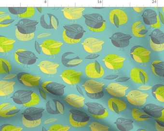 Birds Fabric - Roly-Poly Polka By Spellstone - Birds Green Mid Century Mod Bird Birdies Cotton Fabric By The Yard With Spoonflower
