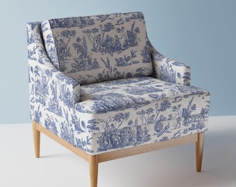 Tela de tapicería tradicional Toile - Toile de peacoquettedesigns - Tela romántica francesa azul y blanca azul cortada a medida con Spoonflower