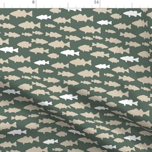 Little Arrow Fabric - Fish | Dark Sage C18bs By Littlearrowdesign - Fishing Baby Boy Little Arrow Cotton Fabric By The Yard With Spoonflower