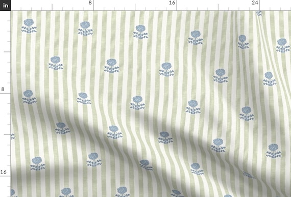Cottage Fabric - Preppy Floral Stripe by teri_the_butter - Flowers Stripes Green And Blue Hydrangea Fabric by the Yard by Spoonflower