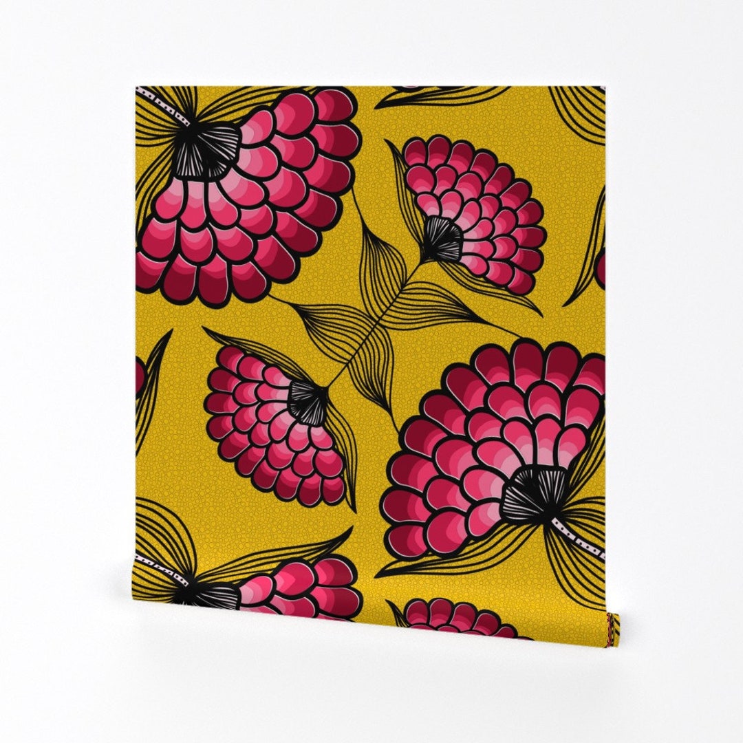 Big Flower Wallpaper African Art Cloth by Thewellingtonboot Yellow