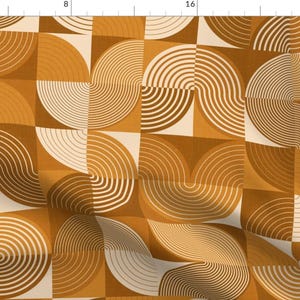 Orange Fabric - Retro Brown Mid Century Modern Geometric Shapes  by evamatise - Vintage Brown Retro Sand  Fabric by the Yard by Spoonflower