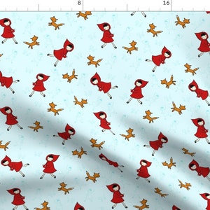 Red Riding Hood Fabric - Riding Hood By Sugarcookie - Children's Story Fairy Tale Blue Red Cute Cotton Fabric By The Yard With Spoonflower