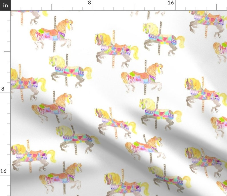 Carousel Fabric Carousel Horses by Erinanne Watercolor Etsy