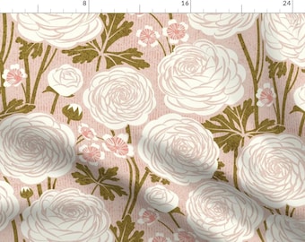 Blush Pink Floral Fabric - Ranunculus Garden by selmacardoso - Elegant Botanical Garden Bloom Meadow Fabric by the Yard by Spoonflower