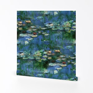 Waterlilies Wallpaper - Water Lilies 1916 Large By Peacoquettedesigns - Custom Printed Removable Self Adhesive Wallpaper Roll by Spoonflower