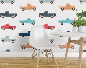 Vintage Trucks Wallpaper - Vintage Trucks By Scarlette Soleil - Trucks Custom Printed Removable Self Adhesive Wallpaper Roll by Spoonflower