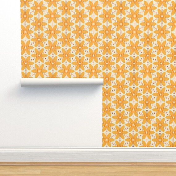 Bold Yellow Floral Wallpaper Lily Honey by Friztin Yellow - Etsy