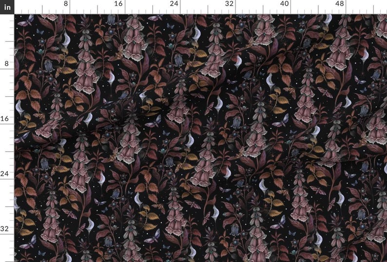 Foxglove Digitalis Fabric - Witch Garden by episodic_drawing - Poisonous Plants Gothic Botanical Spider Fabric by the Yard by Spoonflower image 2