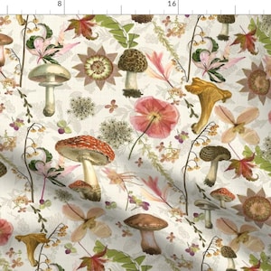 Mushrooms Fabric - Mushroom Garden By Mypetalpress - Woodland Beige Forest Fungus Earth Tones Cotton Fabric By The Yard With Spoonflower
