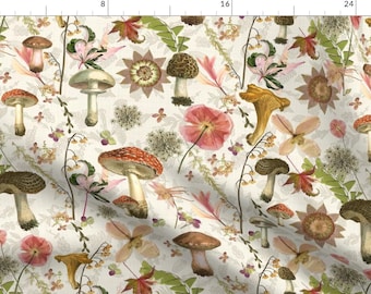 Mushrooms Fabric - Mushroom Garden By Mypetalpress - Woodland Beige Forest Fungus Earth Tones Cotton Fabric By The Yard With Spoonflower
